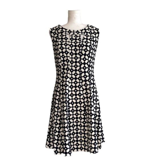 Enfocus Studio Navy White Geometric Print Sleeveless A-Line Dress Size 6 - Picture 11 of 11